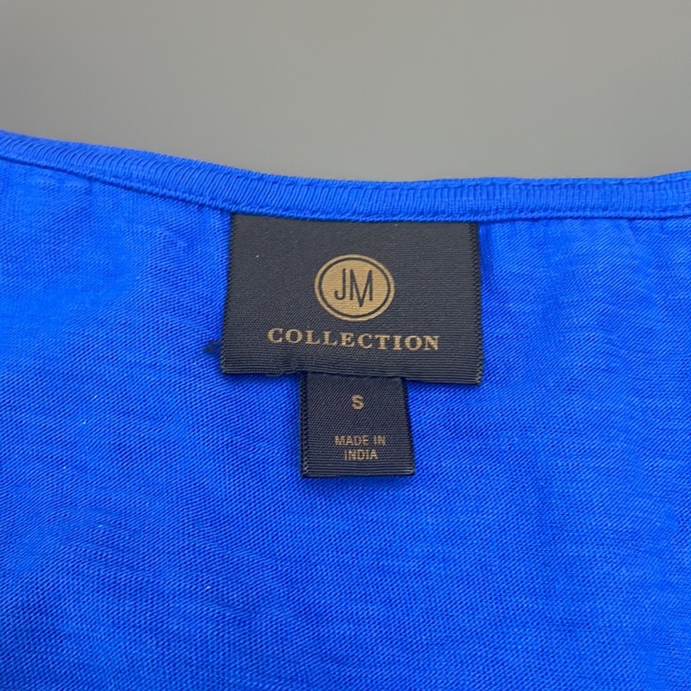 JM Collection Blouse sleeveless blue w/silver embroidery V-neck 100% cotton Sz S - Picture 8 of 11